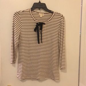 Tie neck striped shirt 3/4 sleeve blouse NWOT